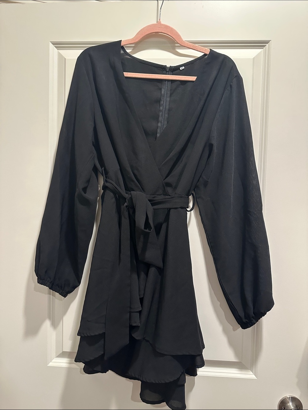 Black Wrap Romper with Belted Waist